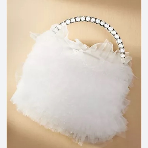 Badgley Mischka Jewel Jazzie Layered Tulle Pouch White Ruffled Clutch - Picture 1 of 8